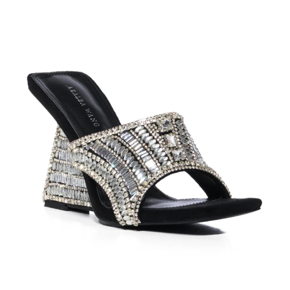 Silver and black wedged heels